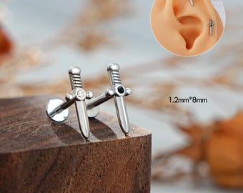 16G svärdbroskörhänge/invändigt gängade örhängen/svärdörhängen med platt baksida/Helix-smycken/conch/tragus/medusa-örhänge/helix-örhänge