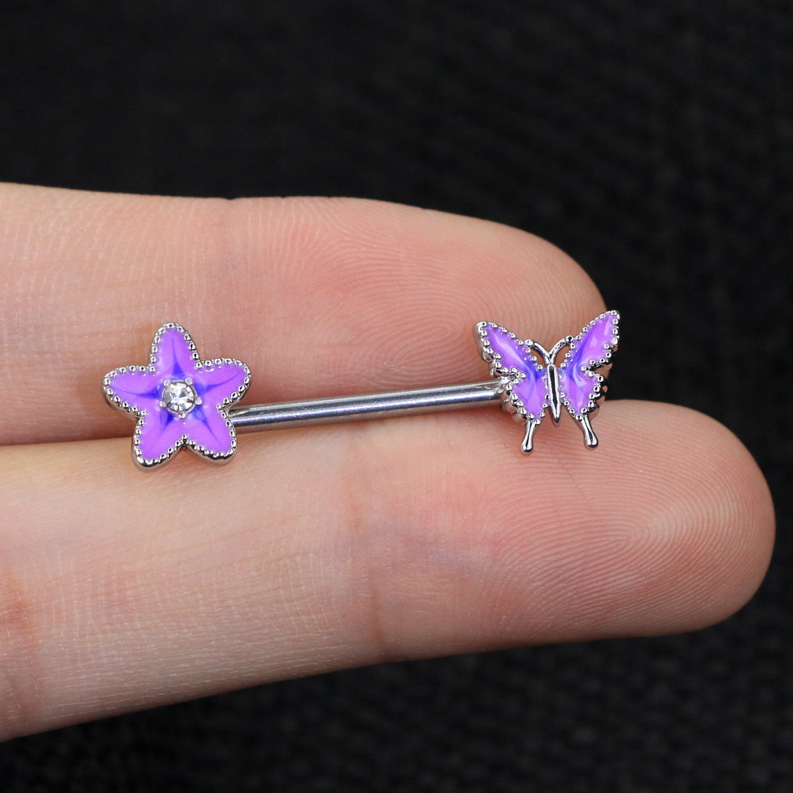 Nipple Barbell 14g Nipple Piercing Butterfly Nipple Jewelry Etsy