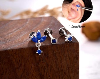 925 zilveren saffierkristal kraakbeen stud, sprankelende helix oorbellen, bengelen minimalistische studs, boho stapelbare sieraden, hypoallergene studs