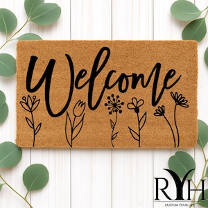 Spring Flowers Doormat | Floral Coir Welcome Mat | Outdoor Porch Rug | Summer Entryway Decor | Wildflower Front Door Mat | Seasonal Doormat