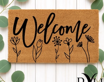 Floral Welcome Coir Doormat | Spring Flowers Porch Decor