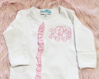 Baby Coming home Outfit, Embroidered Infant Sleeper, Custom Sleeper, Monogram Sleeper, Girl Baby Sleeper, Pink , Monogram, Footed Sleeper