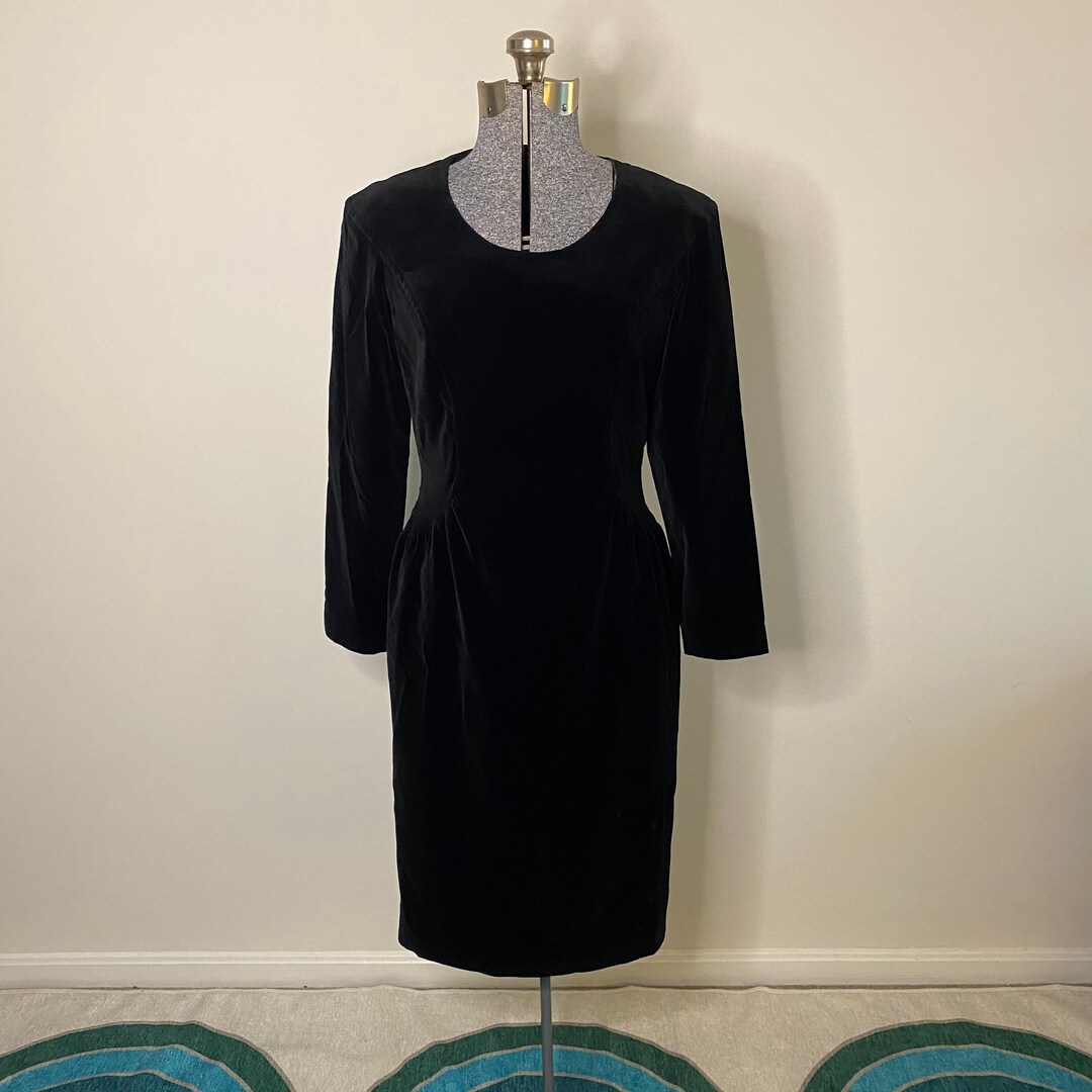 80s Caroline Rohmer Black Velvet Long Sleeve Cocktail Dress - Etsy