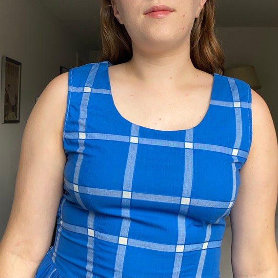 80s Kathryn Conover blue and white plaid, drop-wa… - image 4