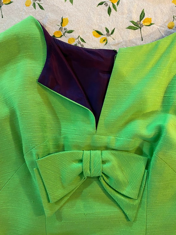 1960s Lilli Diamond lime green dress bow detail - image 4