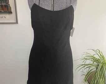 90s Jessica McClintock for Gunne Sax black sleeveless babydoll mini dress with rhinestone straps, size 9/10