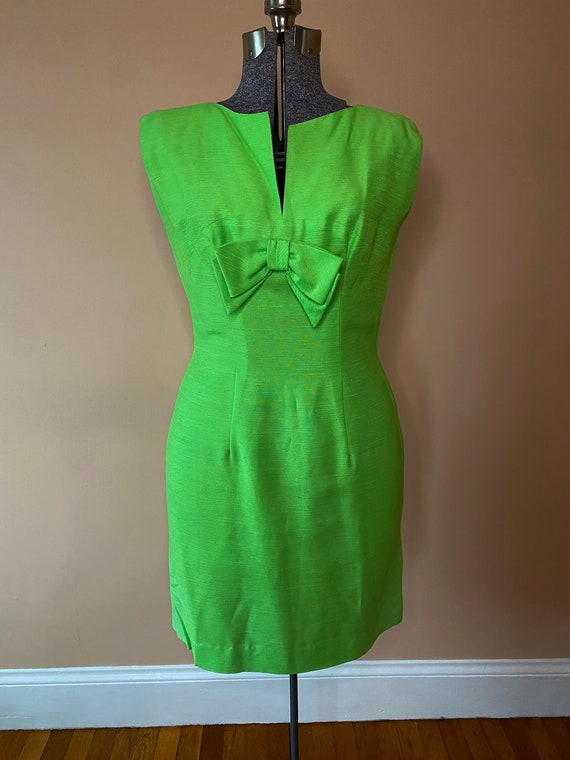 1960s Lilli Diamond lime green dress bow detail - image 1