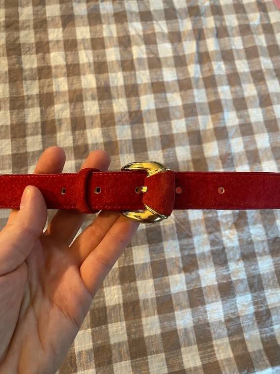 1980s Milor red suede belt gold buckle