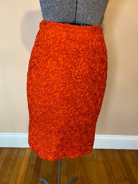 1960s orange ribbon detail pencil skirt - image 4