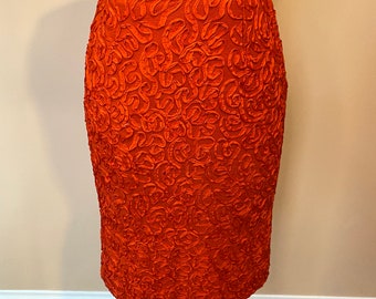 1960s orange ribbon detail pencil skirt