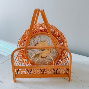 Vintage Rattan/Wicker, Butterfly, Coasters with Holder