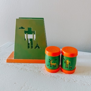 Native American/Indian Salt and Pepper Shakers and Napkin Holder Set-Made in Montana