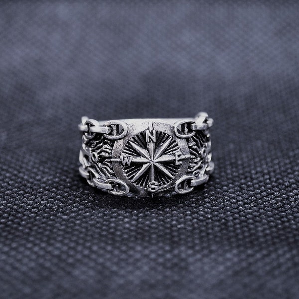 Bague Rose des Vents. Bague masculine. Bague pirate. Bague en argent 925. Bague boussole. Anneau nautique. bague homme