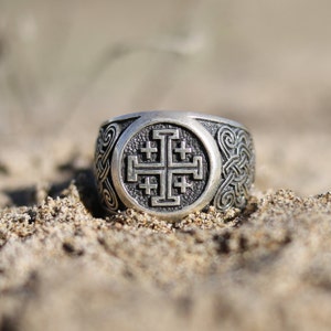 Jerusalem Cross Ring. Bible ring. Male ring. Christian ring. 925 silver ring. Biker ring. Catholic ring. Jewish ring.