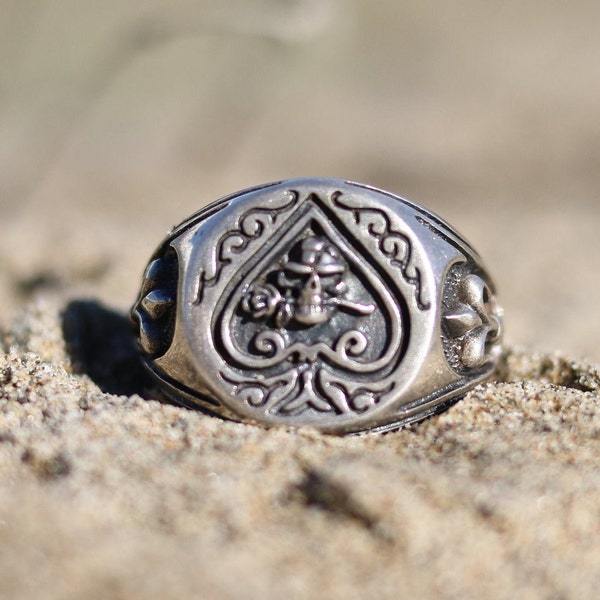 Ace of spades ring. Skull ring. Poker ring. Man ring. Male ring. Biker. Men's ring.ring. Pirate ring. 925 silver ring.