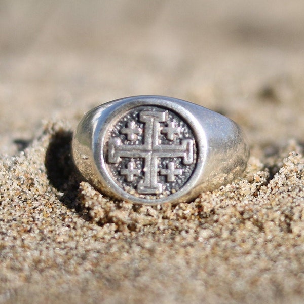 Small Jerusalem Cross ring. Man ring. Women's ring. 925 silver ring. Protection ring. Christian ring. Men's ring.