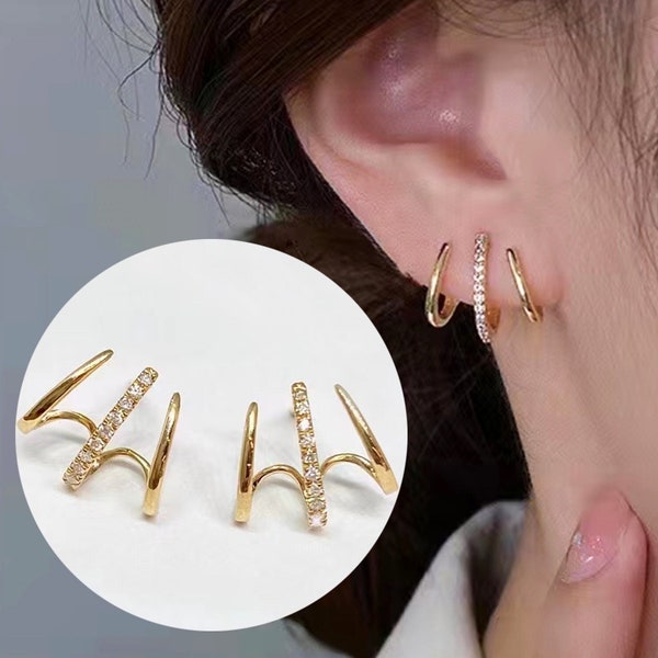 18K Diamond Claw Cuff Earring, Wave Earrings, Dainty Earrings Rose Gold, Earrings Piercings for Women Teen Girls, Huggie Earrings Gift