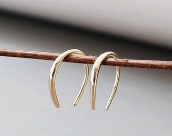 10K Solid Gold Dangle Hook Earring Women, Post Ear Piercing Earrings Gold, Minimalist Earrings Threader, Single Earrings Wire, Jewelry Gift