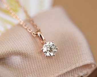 Solitaire Diamond Necklace Rose Gold,0.2ct SI Real Diamond Necklace, 6Prongs Diamond Pendant,18kt Solid Gold Women Wedding Necklace Dainty