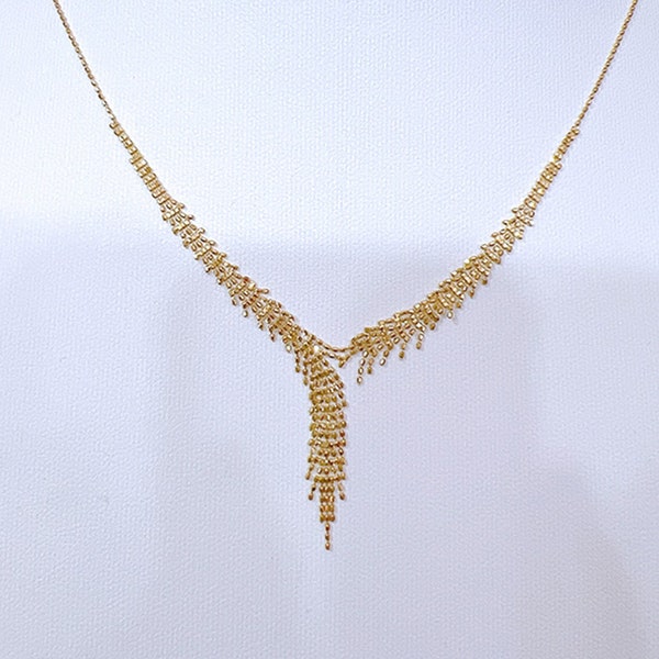 18k Solid Gold Wheat Lace Necklace , Adjustable Choke Chain, Wheat Tassel Lace Chain, Elegant Necklace, 2024 Trendy Bridal Chain,Gift to her