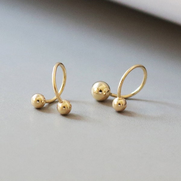 14K Gold Double Ball Earings Studs, Double Sided Round Ball Earrings, Jacket Earrings, Real Gold Drop Earrings, Women Fancy Earring Gift