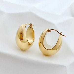 18K Real Gold Chunky Teardrop Huggie Earrings, 2023 New Trendy Women Dainty Hoop earrings, Daily Fashion Earring Birthday Gift for Girls