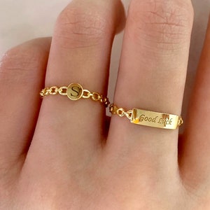 Personalized Letter Ring,A to Z Initial Letter Ring,18K Solid Gold Dainty Ring,Chain Link Ring,Custom Engraved Ring,Good Luck Ring Women