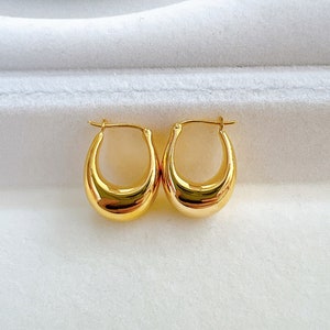 18K Real Gold Teardrop Hoop Earrings, 2024 New Trendy Women Dainty Huggie earrings, Daily Fashion Piercing Earring Birthday Gift for Girls