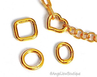 18K Gold Geometric Clasp Connector: Heart, Oval, Circle, Square, Triangle
