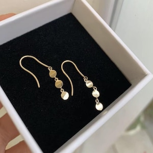 Drop Earrings Gold 10kt,Long Drop Earrings,Dangle Earrings, Round Drop Earrings,Yellow Triple Circle Earrings Drop,Girls Solid Gold Earrings