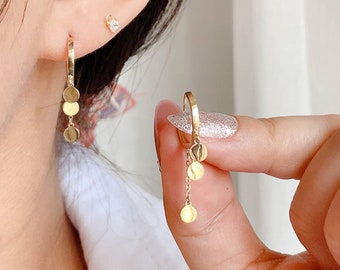 10K Gold Triple Circle Earring Women,Real Gold Dangle Earrings,Long Drops,Fashion Hoops,Fine Earring Girls Birthday Gift Jewelry 1 Pair