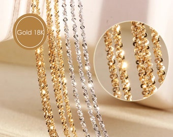 18k Solid Gold Bling Choke Chain Necklace, Women Shiny 1.6mm Chain, 15.7"/16.5"/17.7" White Gold Chain, Fashion Necklace Jewelry Gift to her