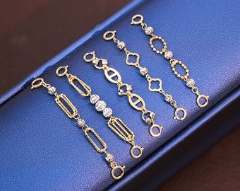 18K Real Gold Chain Extender 1.97inch, Cat Eye Paperclip Thick Extender, Double Clasp Ring Bracelet or Necklace Extender, Jewelry DIY