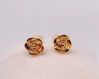 18K Real Gold Small Rose Flower Earrings Studs, Daily Dainty earrings Studs for Women, Piercing Earlobe Studs, Birthday Jewelry Gift to her