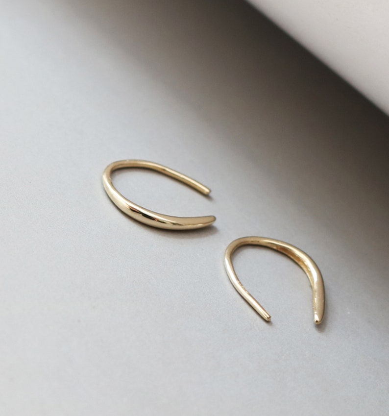 10K Solid Gold Dangle Hook Earring Women, Post Ear Piercing Earrings Gold, Minimalist Earrings Threader, Single Earrings Wire, Jewelry Gift image 4