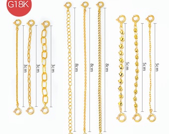 18K Real Gold Chain Extender,Bracelet Necklace Safety Chain,Double Spring Clasp Connector,Paperclip Cuban Extension,Jewelry DIY Finding