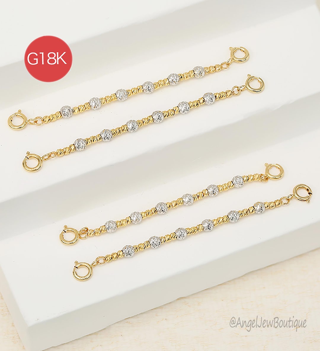 Gold Extension Spring 18K Solid Gold Bead Extension: Double Spring Clasp Necklace Bracelet ...