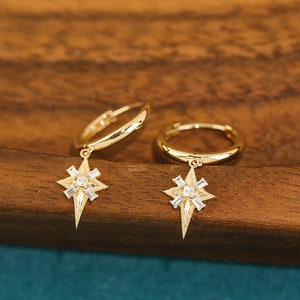 10K Gold Dangle Star Earrings Women Real Gold Long Drop - Etsy