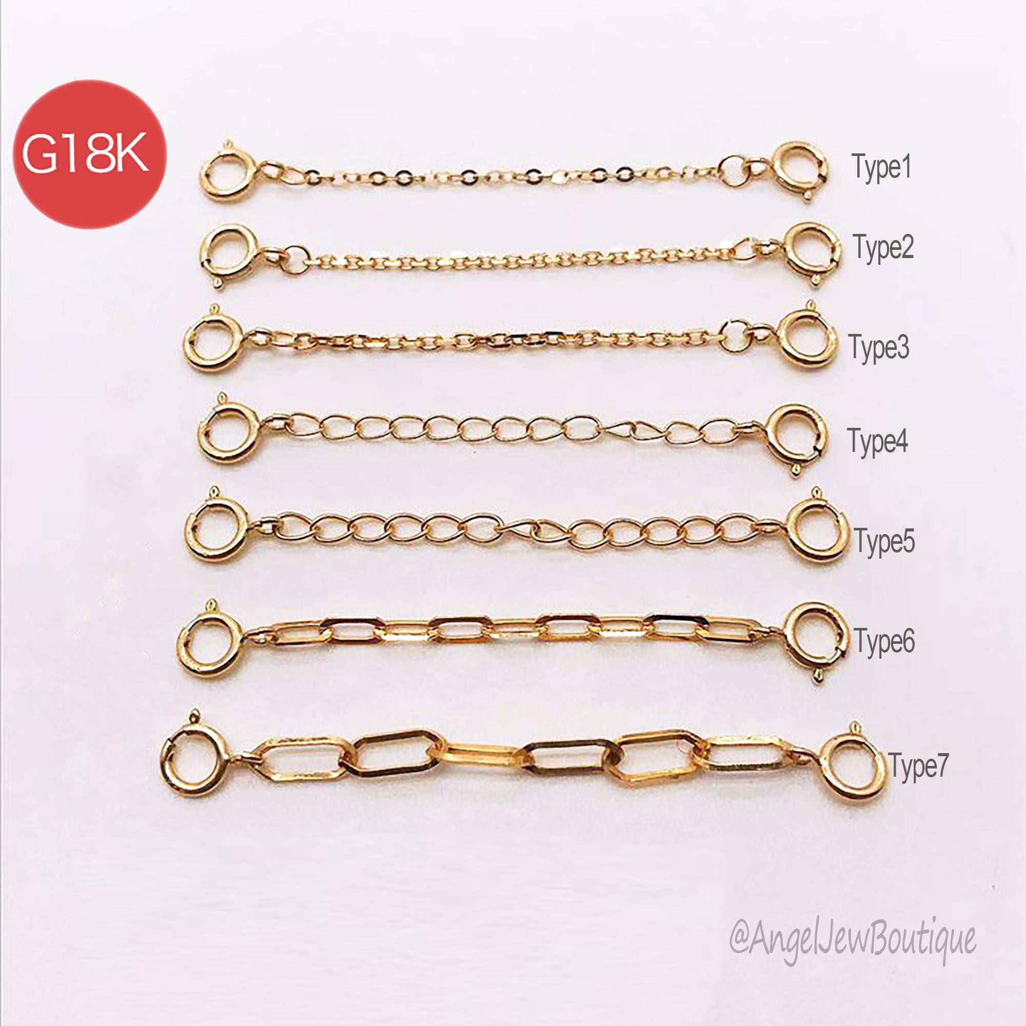 18K Solid Gold Chain Extension,paperclip Cable Safety Chain,bracelet ...