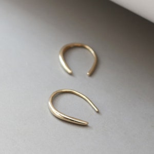 10K Solid Gold Dangle Hook Earring Women, Post Ear Piercing Earrings Gold, Minimalist Earrings Threader, Single Earrings Wire, Jewelry Gift image 2