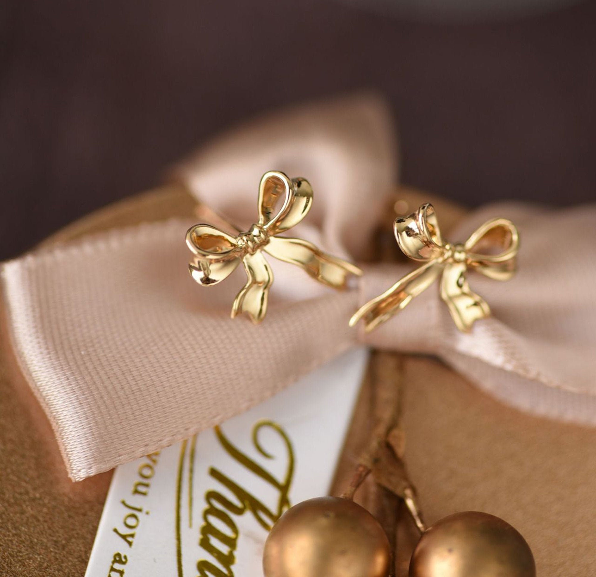 18k Solid Gold Small Earring Studs Bow,Real Plain Yellow Gold Earrings Studs,Simple Design Earrings Jewelry Women,Jewelry Gift to Daughter