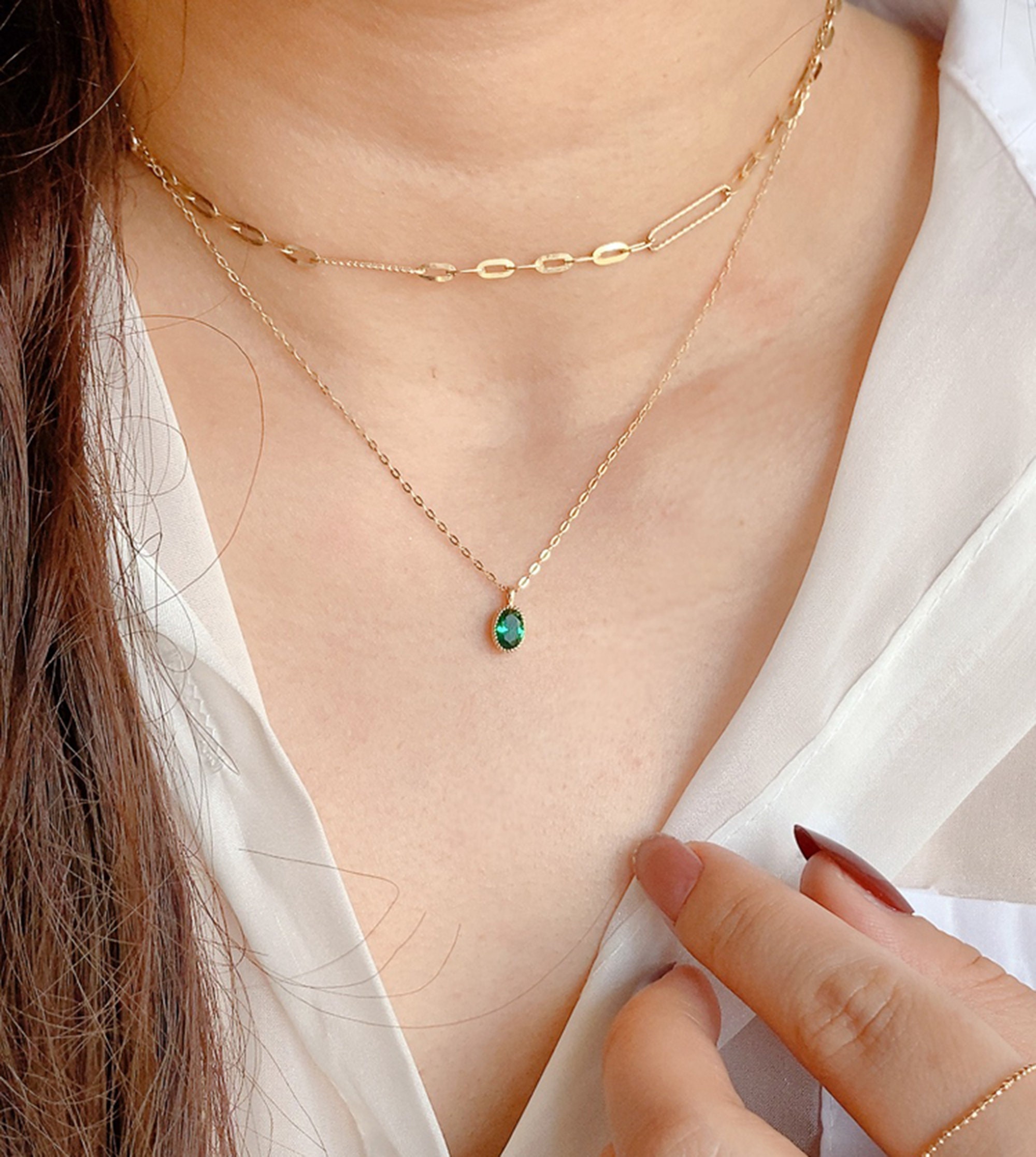 14K Gold Emerald NecklaceOval Emerald PendantWomen Fine Etsy