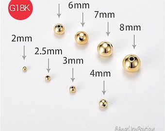 Cuentas espaciadoras redondas de oro macizo de 18 quilates, de 2 a 8 mm, para hacer tú mismo.