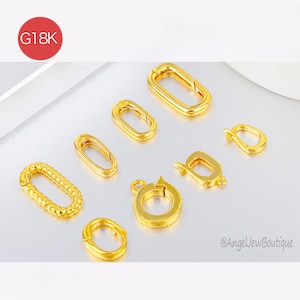 18K Real Gold Rectangle Clasp Connector, Push Inside Open Clasp,Oval Circle Clasp Findings,AU750 Bracelet Necklace Secure,Jewlery DIY Craft