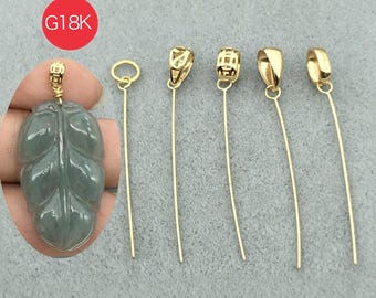 18K Solid Gold Wire-Wrapped Large Jade Pendant Bail Clasp Clip Secure Jewelry Making Findings