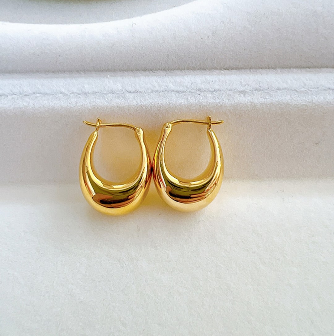 18K Real Gold Teardrop Hoop Earrings, 2024 New Trendy Women Dainty