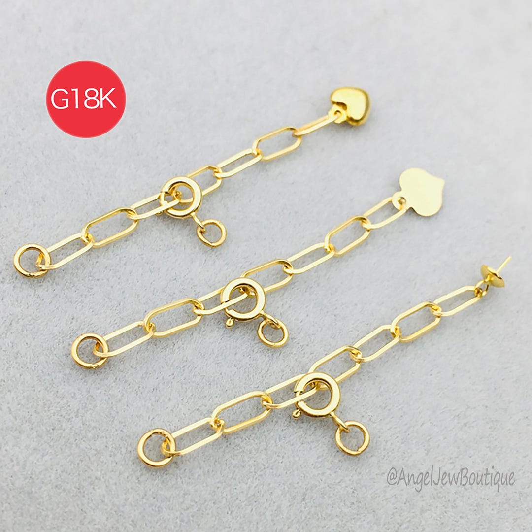 Gold Extension Spring 18K Real Gold Paperclip Extension, Bracelet Necklace Thick Extender ...