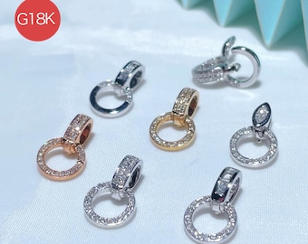 Conector de cierre de oro auténtico de 18 quilates con diamantes, cierre de seguridad con brillo premium, conector de dije con chispa de rosa grande, accesorio de cierre de joyería DIY