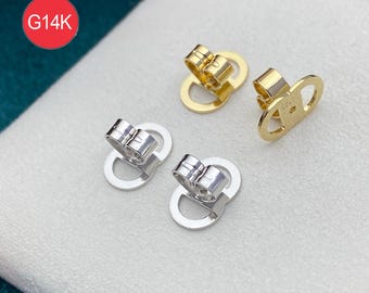 1Pair 14K Solid Gold Premium Thick Earring Backs,Hypoallergenic Strong Fine Post Earring Lock, AU585 White Gold Secure Earring Back Findings