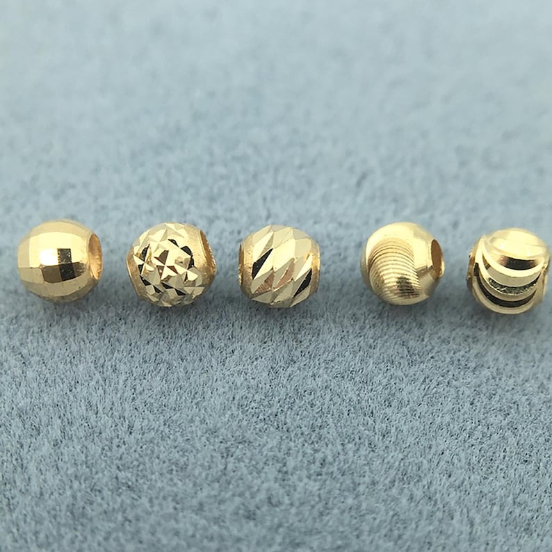 1 perle d'espacement en or massif 18 carats, perles rondes gravées en vrac, collier de bracelet en or véritable AU750, 2 mm-6 mm de bijoux à bricoler soi-même image 5
